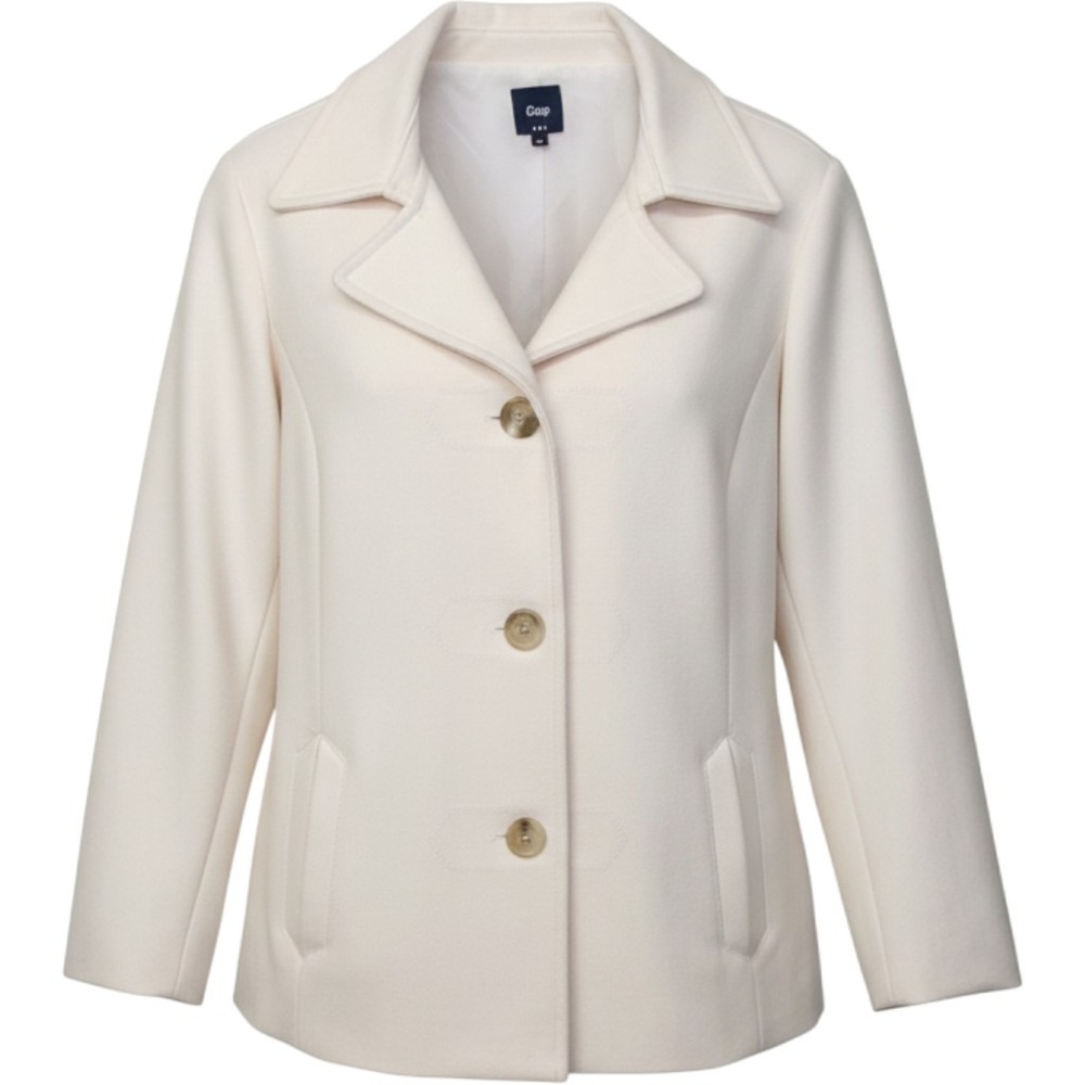 Gap Womens Wool Blend Pea Coat Cream Off White Notched Lapel Button Jacket XL